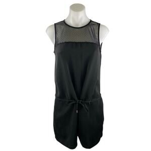 Zara Women's Black Mesh Sleeveless Drawstring Cutout Back Tank Jumpsuit Romper S